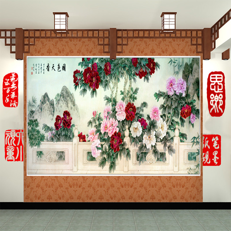 国色天香墙纸客厅卧室电视背景墙