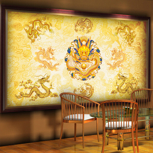 九龙戏珠龙吐珠墙纸新中式壁纸古代中国龙墙纸客厅酒店背景墙壁画