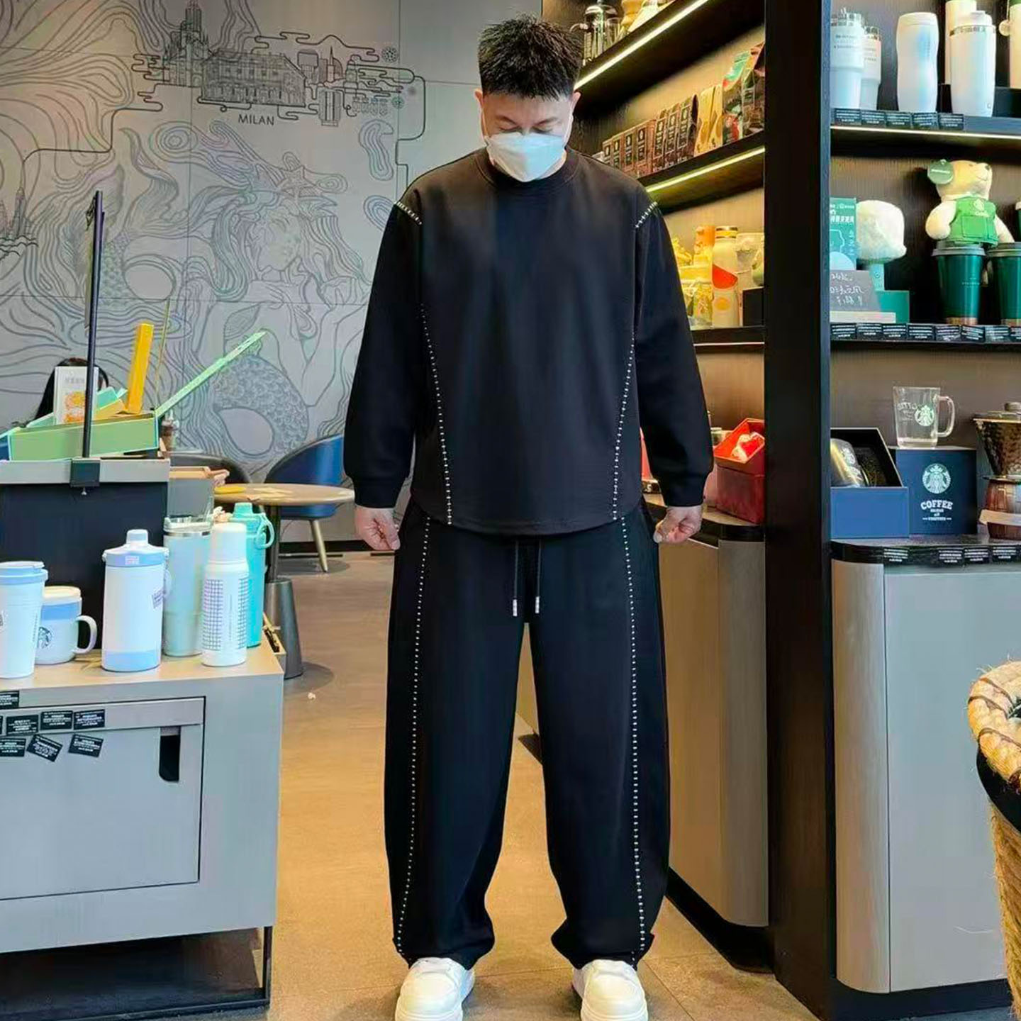 慵懒风两件休闲套装男