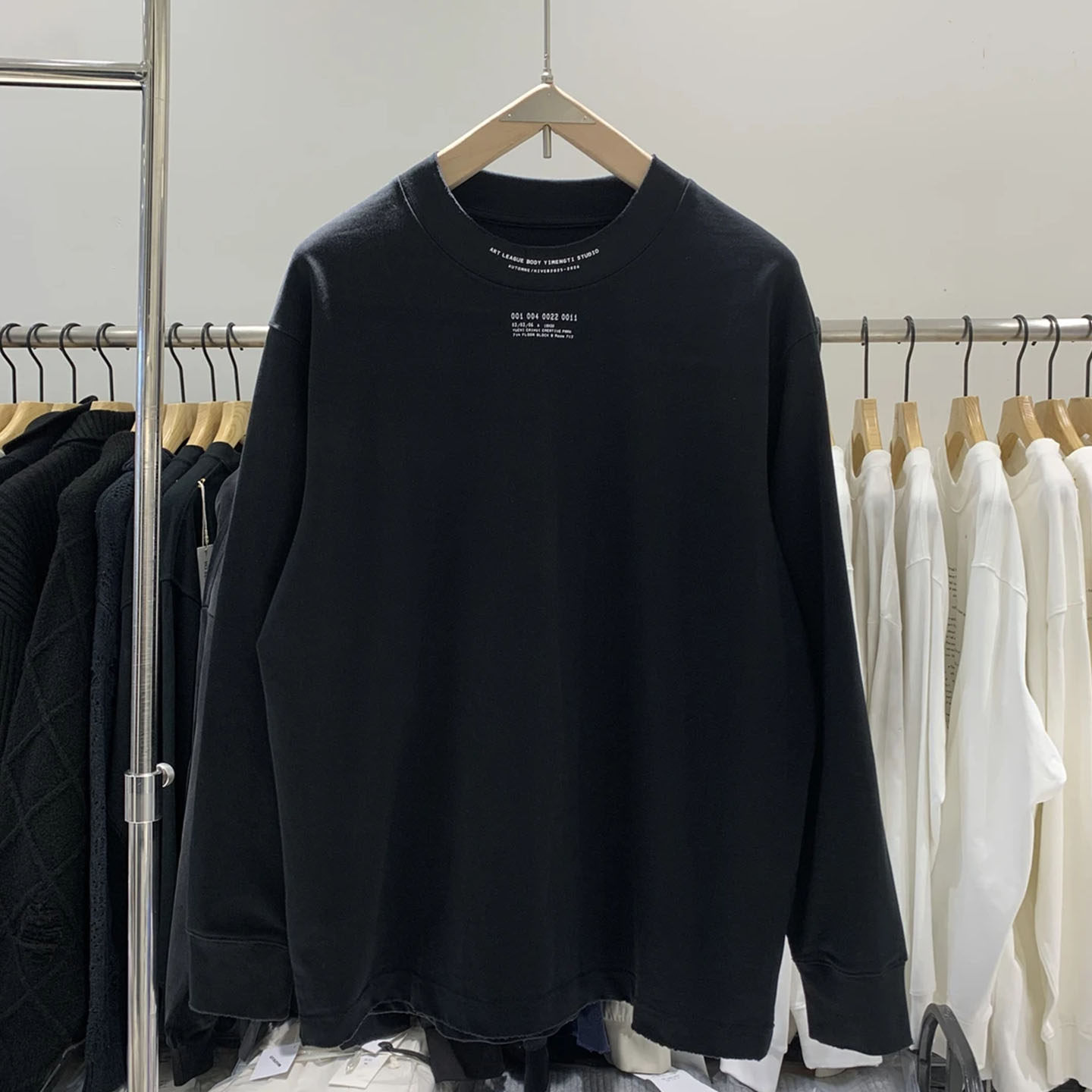 春秋新款圆领卫衣纯棉手工磨破潮宽松百搭休闲重磅打底长袖t恤男