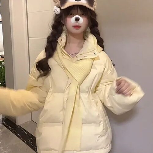 韩版小个子奶黄色加厚棉服外套女冬季可爱百搭面包服棉衣潮无品牌