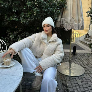 欧美风跨境批发还要女装冬季人造羊羔毛加厚抓绒棉服保暖短外套