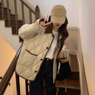 小香风棉服菱格棉衣翻领棉衣女新款棉衣轻薄冬季女小外套冬A6403