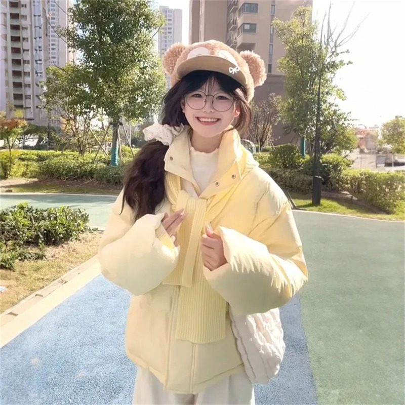 奶黄色加厚棉服外套甜美可爱小个子冬季百搭面包服奶黄色棉服其他