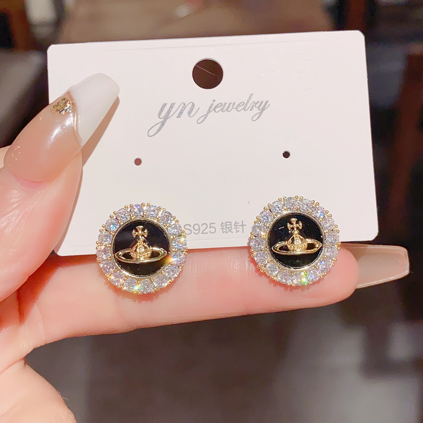 法式轻奢圆形西太后耳钉小香风s925银针精致时尚高级感名媛风耳环