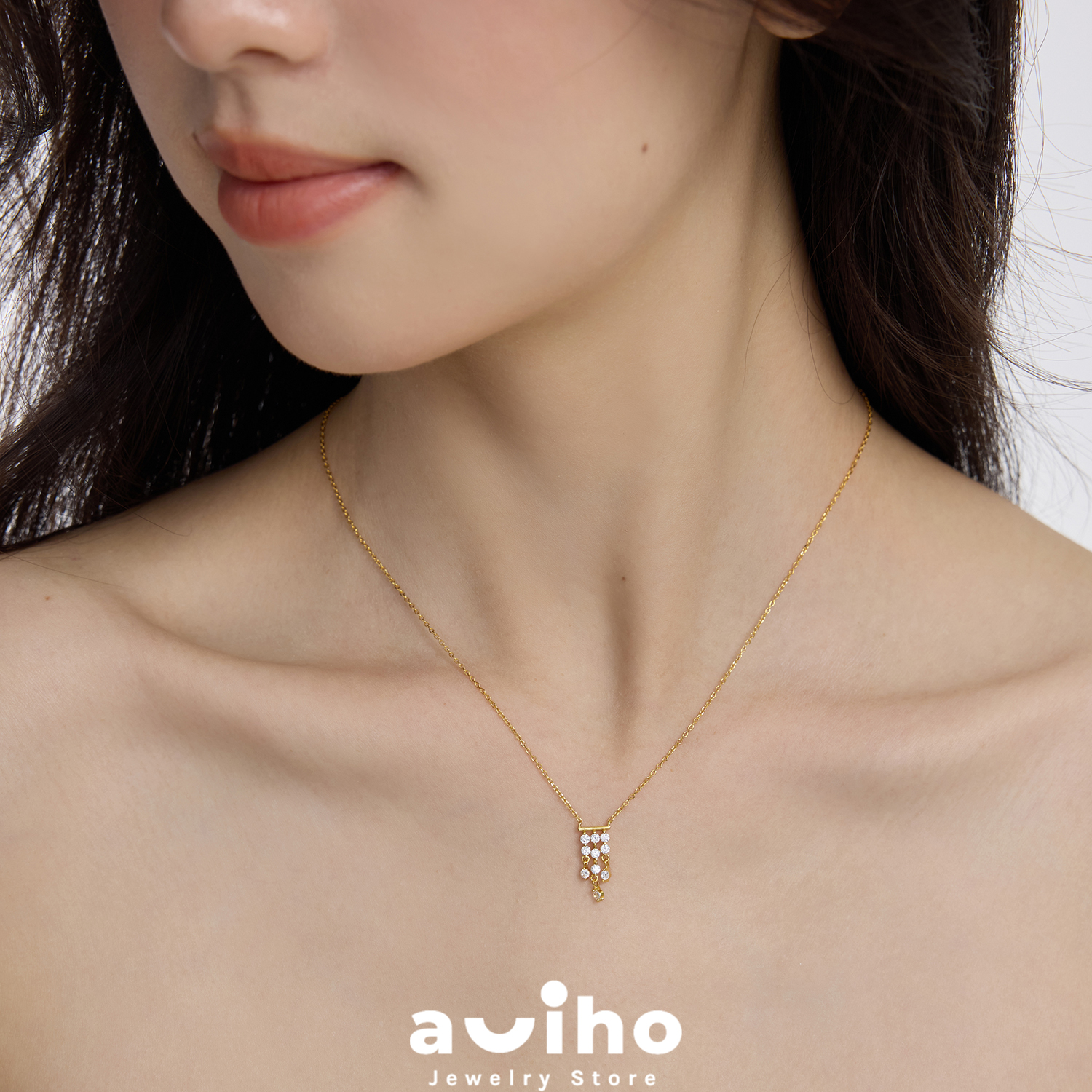 aviho 流苏瀑布 灵动锆石s925纯银法式流苏摇曳项链超仙锁骨链