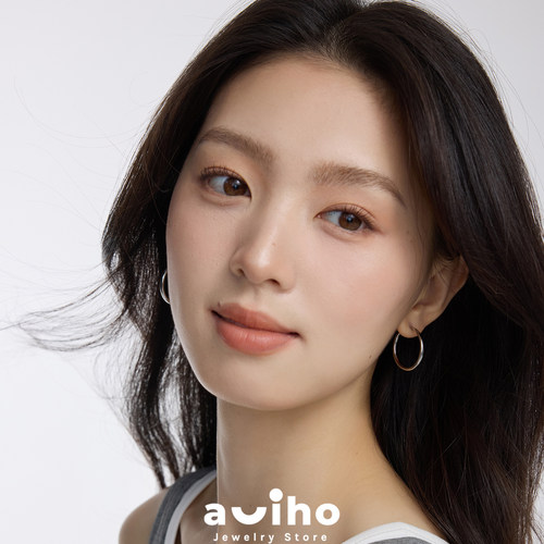 aviho经典简约银色素圈耳环高级感韩系耳圈耳饰百搭小众耳环女