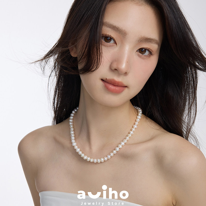 aviho 经典款强光高亮天然淡水珍珠项链高级简约全珠锁骨链女