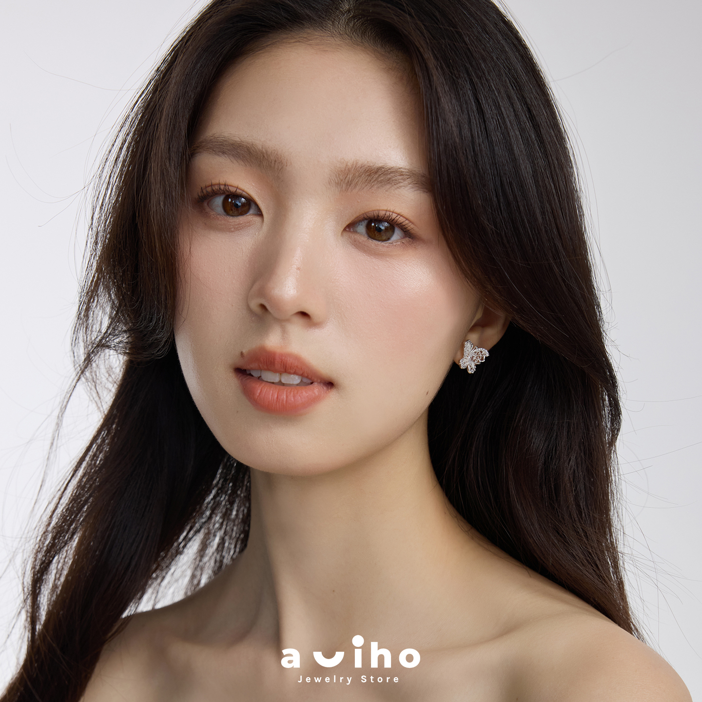 aviho 晨光蝶影 高级镶锆镂空蝴蝶耳钉少女轻奢气质简约新款耳环