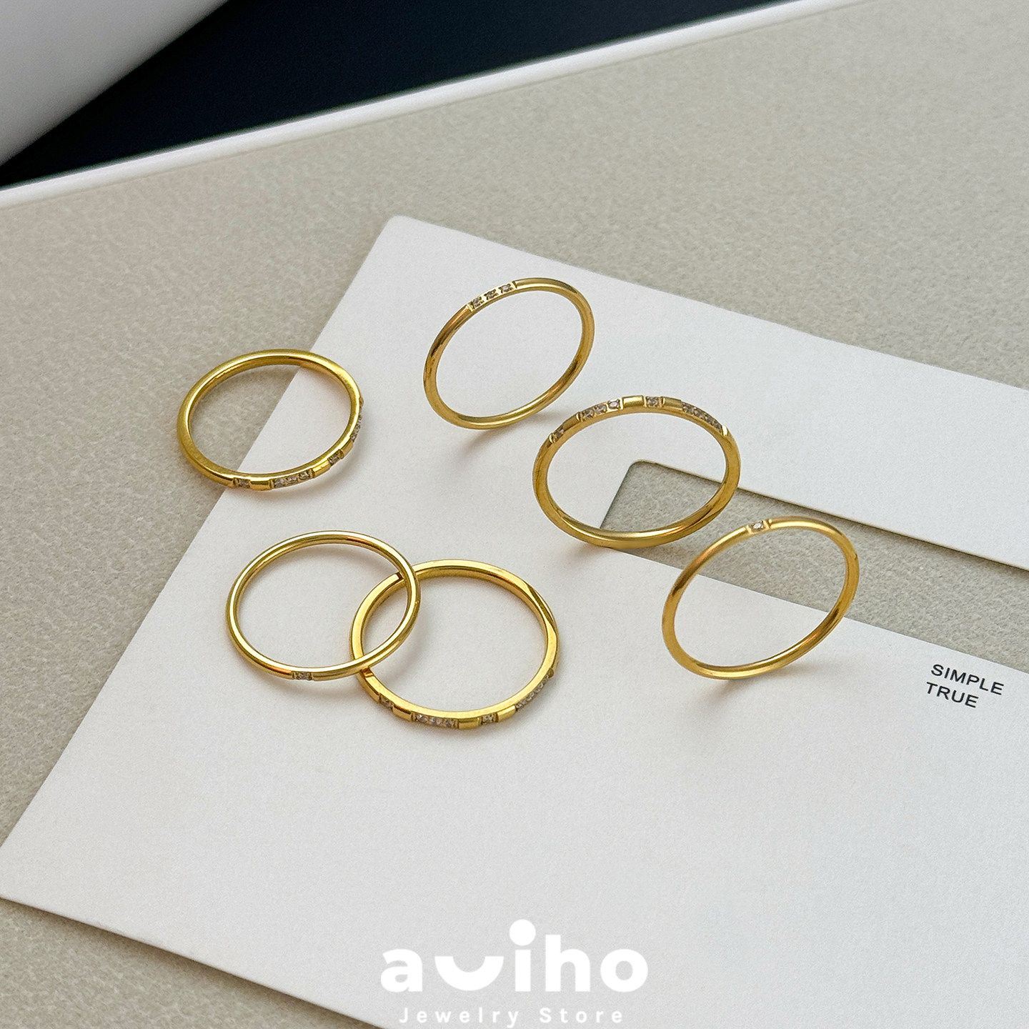 aviho 叠戴绝了 ！高保色极细闪亮镶钻锆石简约戒指精致日常佩戴