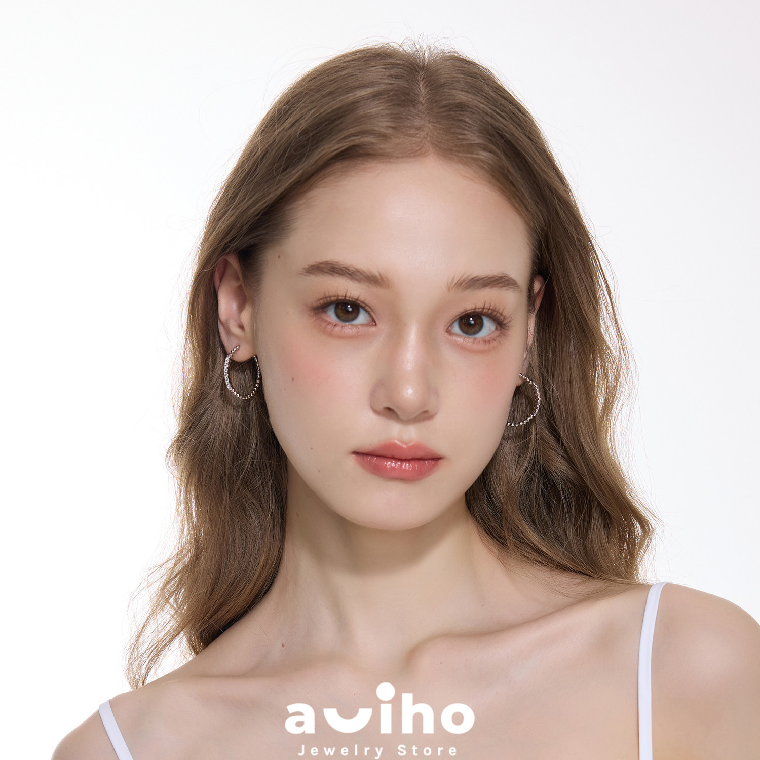 aviho 一圆微光法式极简满锆耳圈水光感超闪小众设计气质百搭耳环