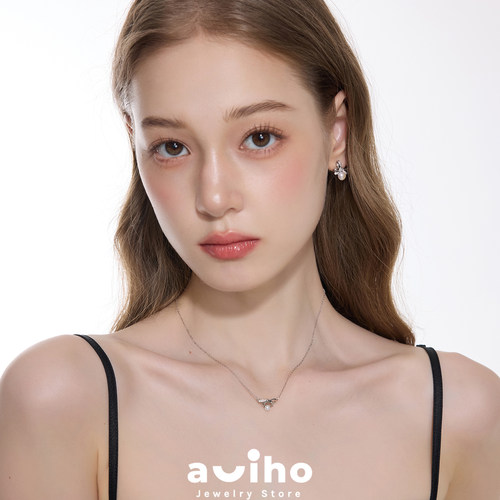 aviho 折光蝶影 S925纯银精致蝴蝶结珍珠项链微镶锆石轻奢高级感