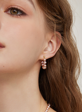 aviho 天然淡水粉紫珍珠串耳环设计感U型简约气质百搭高级感耳钉