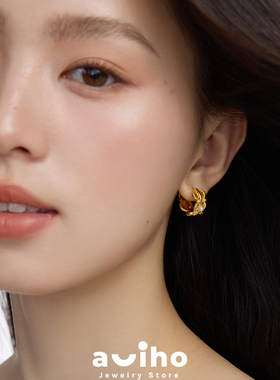 aviho 法式设计感珍珠锆石镶嵌小耳扣百搭耳环简约耳钉耳银耳饰女