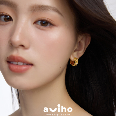 aviho 法式设计感珍珠锆石镶嵌小耳扣百搭耳环简约耳钉耳银耳饰女