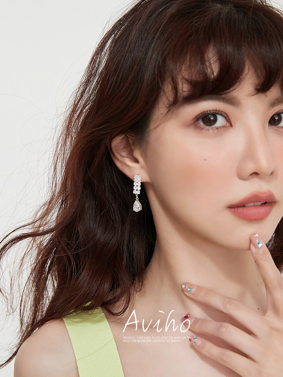 aviho 天使之泪 微镶锆石水滴耳环气质 冷淡风简约小众耳饰
