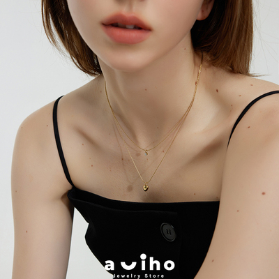 aviho 双层叠戴爱心锆石项链女款轻奢小众夏季甜酷高级设计感锁骨
