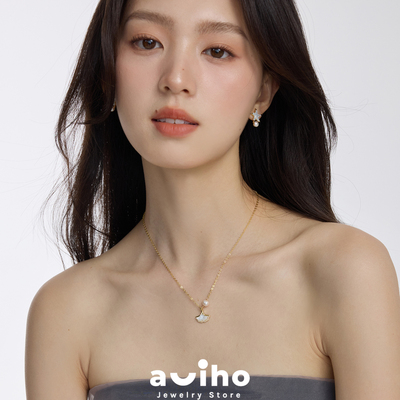 aviho 法式贝母银杏搭配天然珍珠项链女轻奢小众高级设计感毛衣链