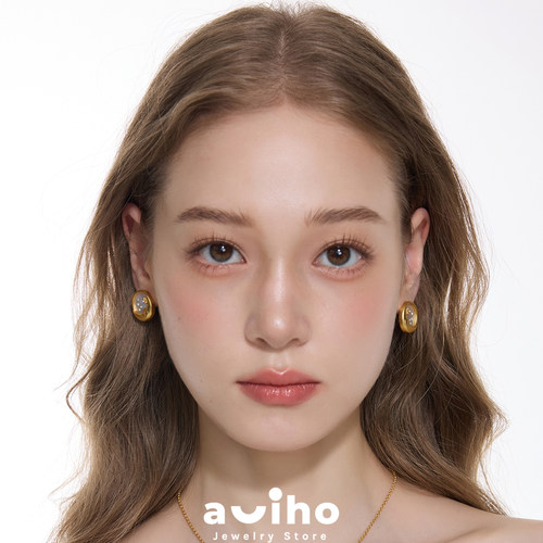 aviho 月泊星海小众设计贝母圆盘耳环轻奢高级感微镶锆石星月耳钉