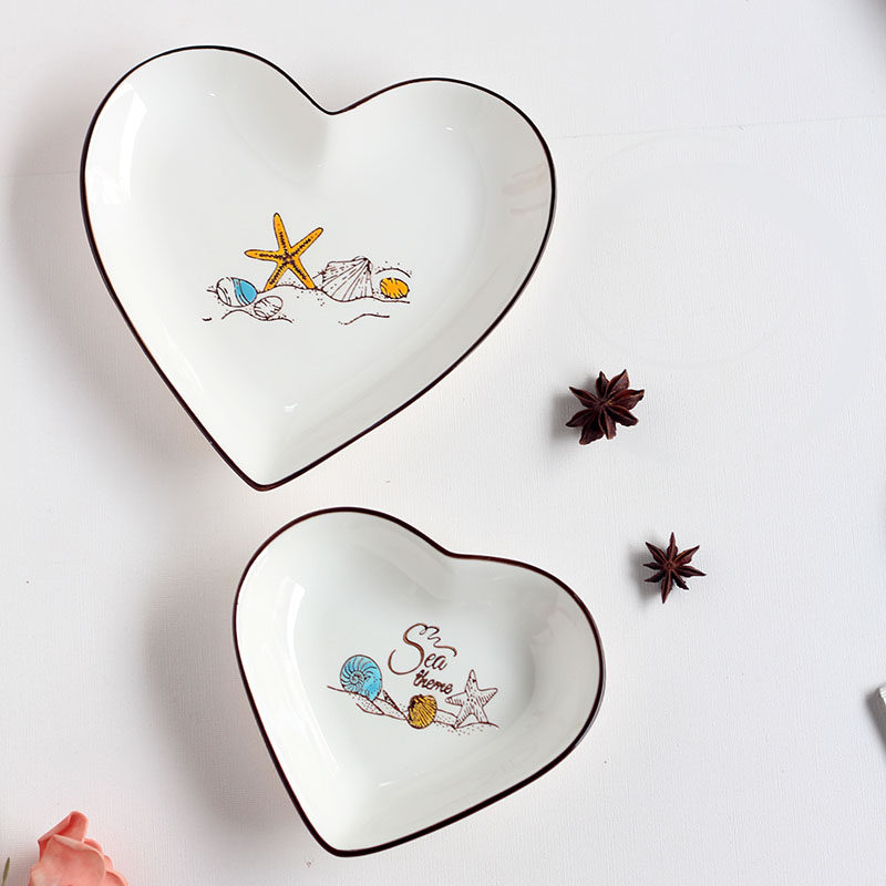 断货款 甜蜜爱心盘 创意心形釉下彩陶瓷早餐盘点心盘子西餐盘摆盘