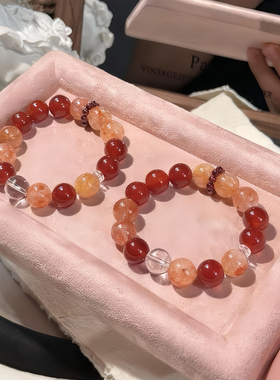 天然红胶花红玛瑙水晶手串女时尚轻奢精致百搭高级手链女生日礼物