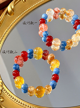 【知秋】天然蓝晶石黄胶花多宝手串时尚气质百搭女款手饰饰品礼物