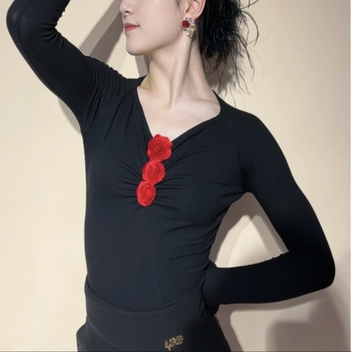 YHA舞服新款摩登舞连体上衣女士长袖软绵高弹拉丁舞表演服练功服