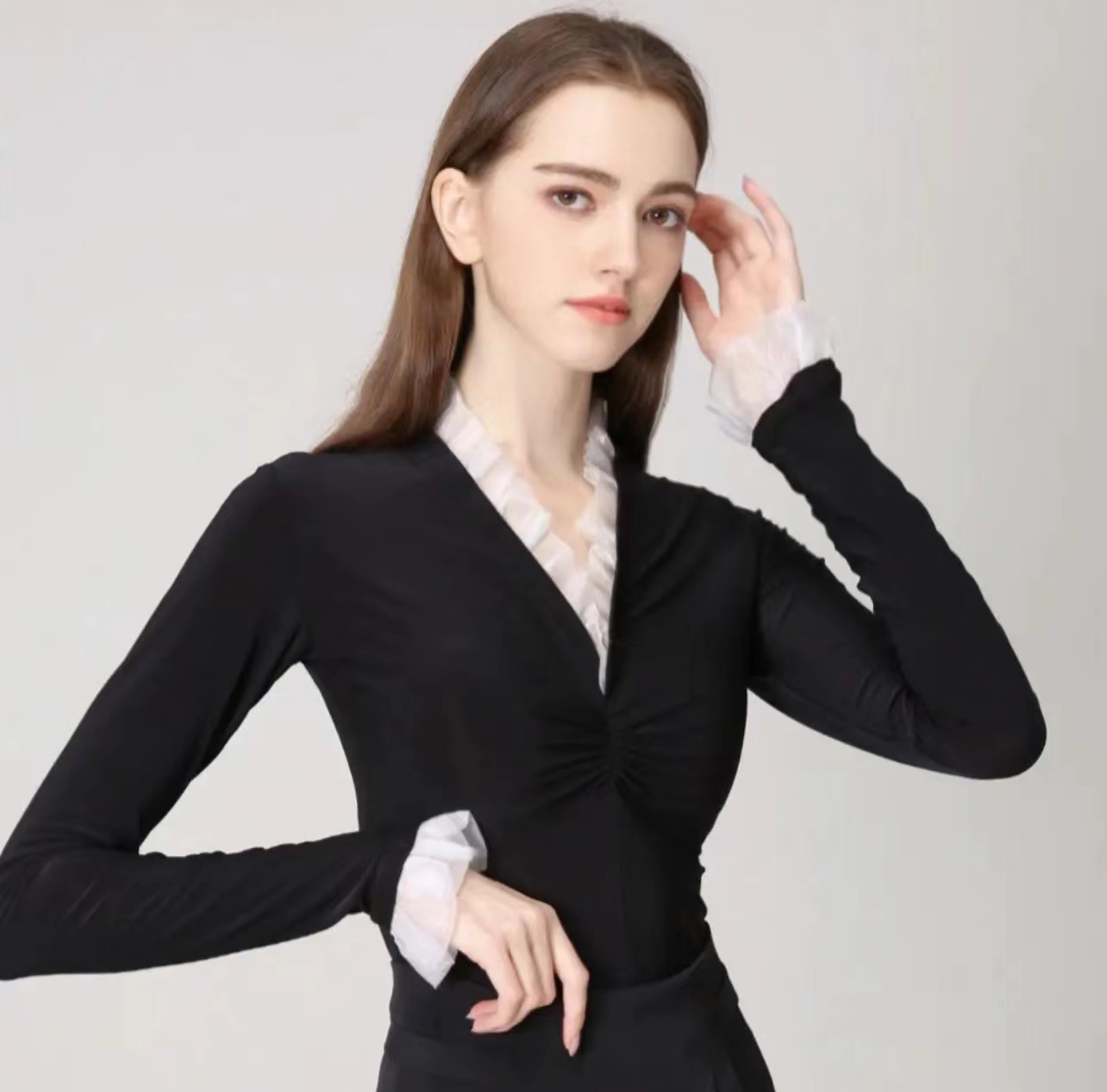 YHA舞服原创设计女士上衣长袖摩舞衣l连体新款拉丁舞练习服赛服