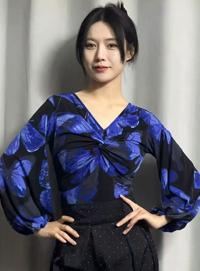 YHA新款春夏摩登舞上衣女花色舞服国标舞服带胸垫底裤拉丁舞服装