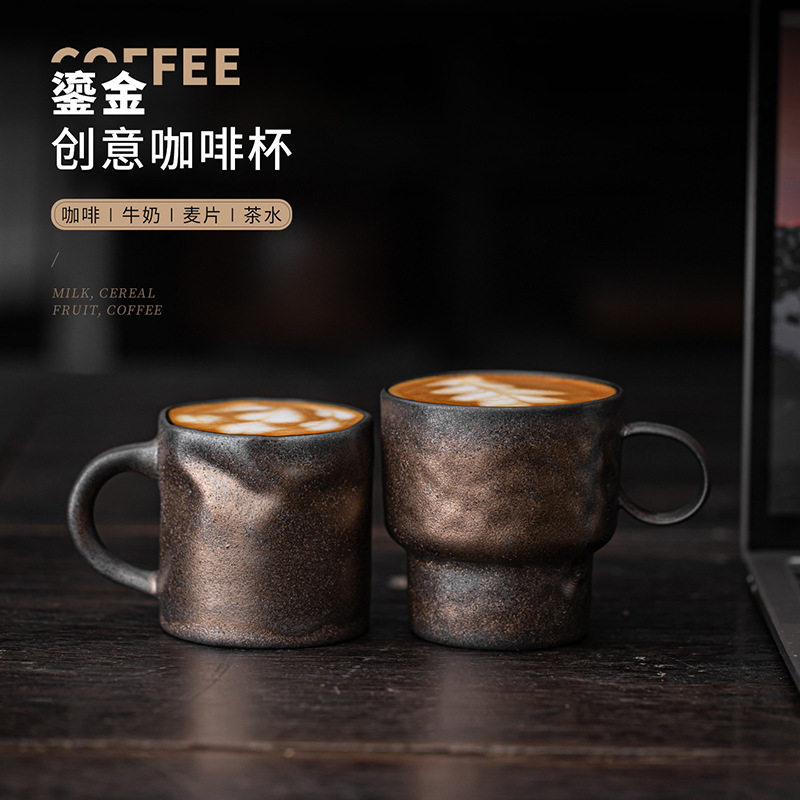 鎏金创意咖啡杯粗陶复古早餐杯办公杯家用个人专用喝水杯马克杯子,餐饮具,咖啡杯,淘宝优惠券,粉丝福利购,淘宝优惠卷