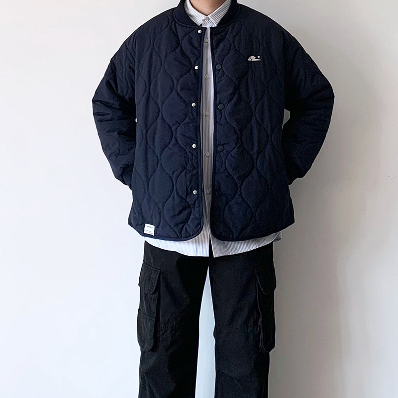 UMSSUSP冬季美式复古棒球服棉衣潮流情侣宽松纯色菱格棉服男
