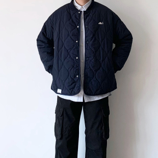 UMSSUSP冬季 复古棒球服棉衣潮流情侣宽松纯色菱格棉服男 美式