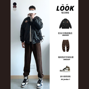 UMSSUSP 【店主搭配】冬季新款纯色立领皮棉衣日系复古PU皮棉服男