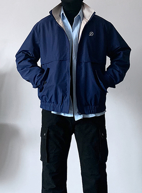 UMSSUSP 春季美式复古潮流刺绣立领夹克情侣简约宽松百搭休闲外套