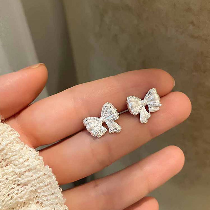 s952纯银蝴蝶结耳钉女经典百搭耳