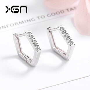 s925纯银几何耳环女 简约ins冷淡风五边形耳扣潮流网红耳饰