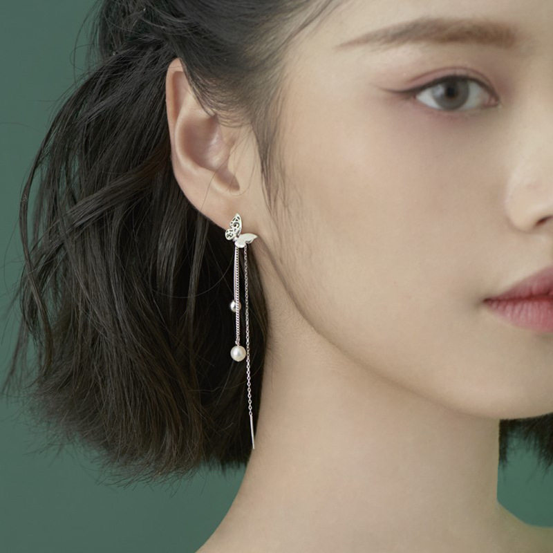 925纯银修饰脸型纯银耳线女生蝴