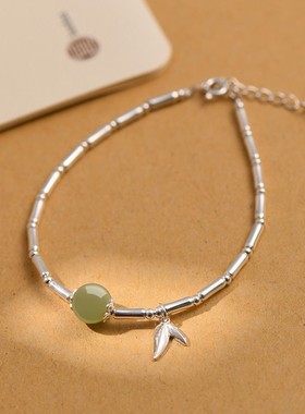 新中式气质和田玉竹节手链女925纯银节节高升手饰礼物