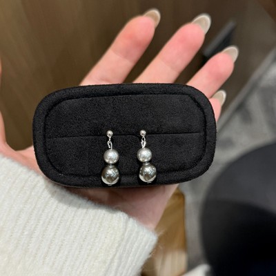 s925纯银正圆大小施家珍珠双珠葫芦耳钉女个性小众国风高级感耳饰