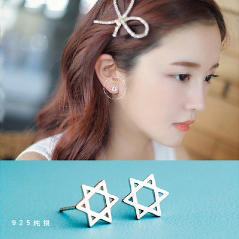 s925纯银耳钉六芒星素银耳钉批发