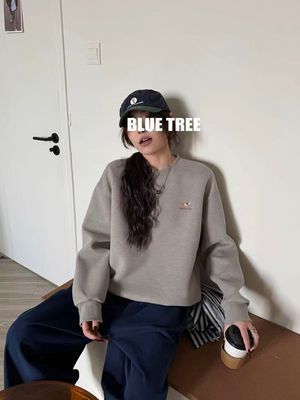 BLUETREE2026春新款重工小刺绣快乐小狗时尚圆领卫衣沐棉上衣百搭