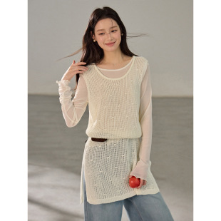 无袖 新款 复古镂空针织连衣裙女2026春季 叠穿背心裙CG001 歌铭