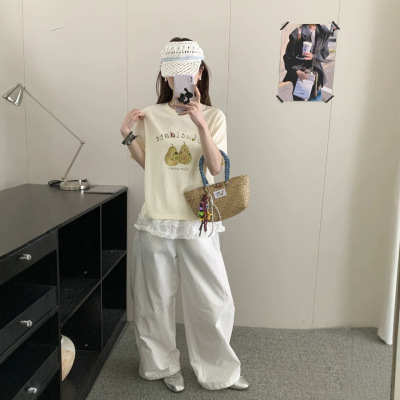 纸袋家2026年夏季新款「钉珠双梨软糖印花短袖T恤」雪花棉27035潮