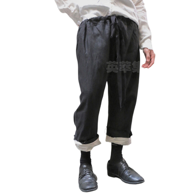 亚麻复古松弛感系带抽褶休闲裤