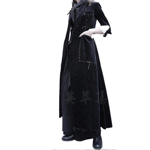 Elena Dawson工匠品质手工缝线趣味进口丝绒毛边大衣暗黑无领外套