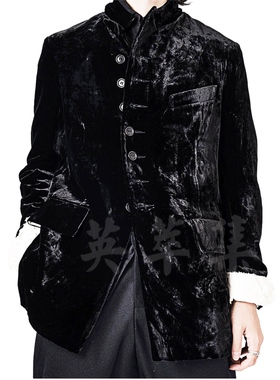 Elena Dawson 美式复古风压皱丝绒戗驳领先锋高级感西装闪耀外套