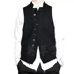 Elena Dawson Artisan Wool Twill Eight-Button Single-Breasted Basic Vintage Stand-Up Collar French Waist-Cinching Vest