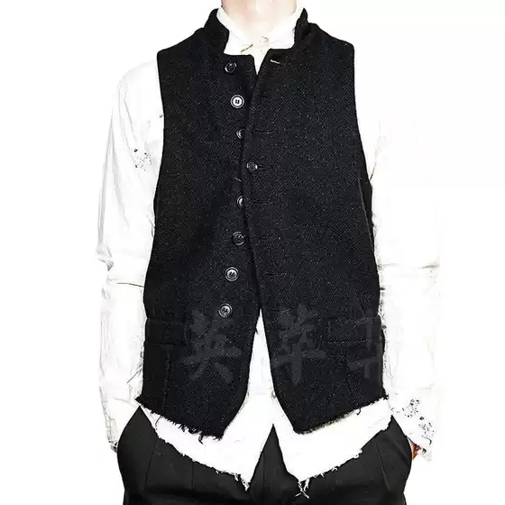 Elena Dawson Artisan Wool Twill Eight-Button Single-Breasted Basic Vintage Stand-Up Collar French Waist-Cinching Vest