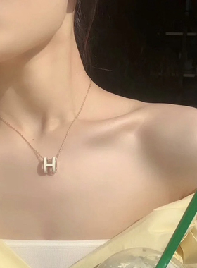 H字母项链女经典款纯银设计感轻奢小众不掉色POP珐琅吊坠锁骨链