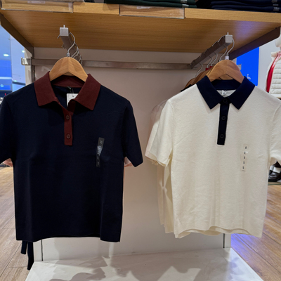 棵米0素家棉莫代尔混纺POLO领针织衫短袖纯色毛衫女484607/485224